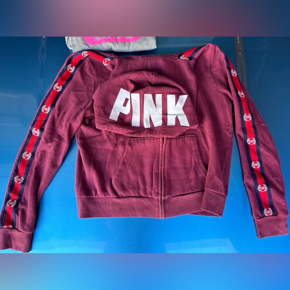 Duo Outerwear Combo:PINK brand Crewneck sweatshirt and Burgundy Hoodie, Size Med - Picture 2 of 16